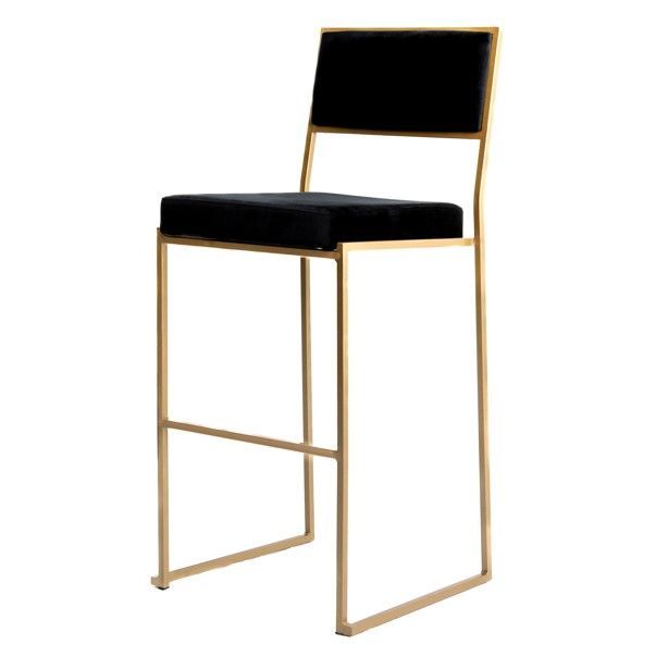 Mero Gold Bar Stool With Black Velvet Cushions