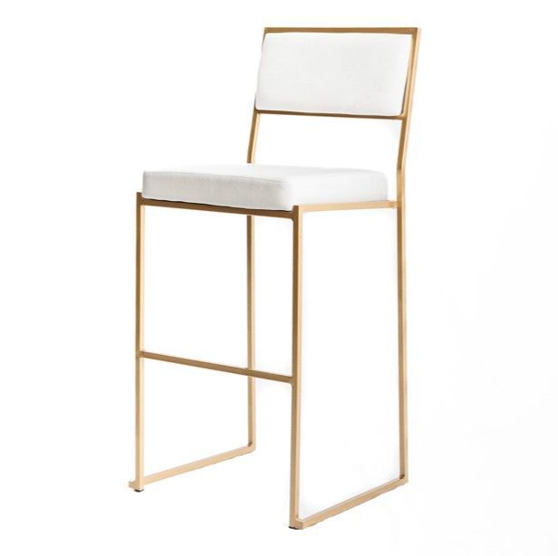 Mero Gold Bar Stool With Ivory Velvet Cushions